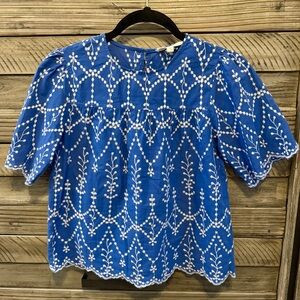 Rebellion Embroidered Scalloped Sleeve Top